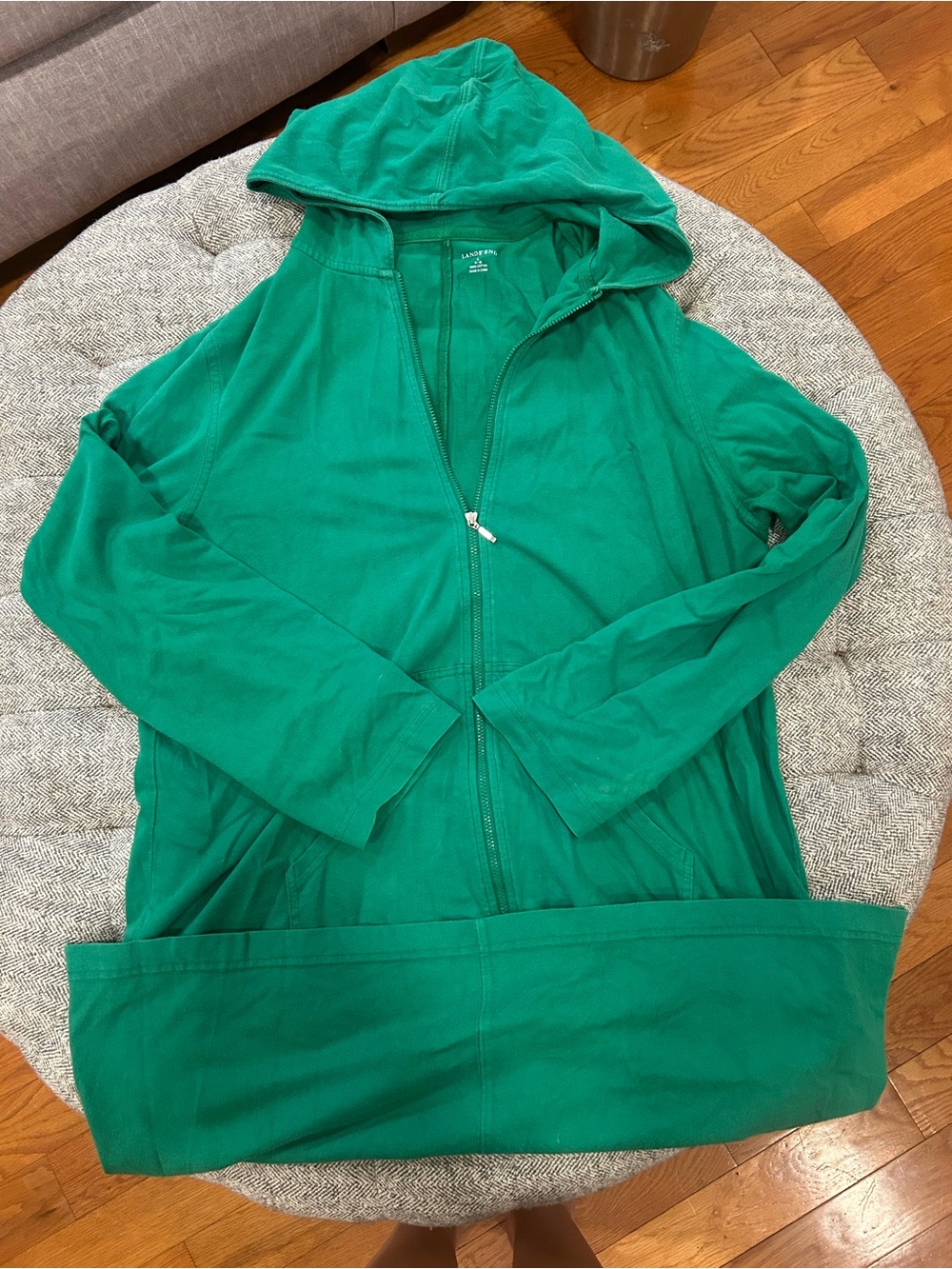 Lands End Green Hooded Zip swim coverup